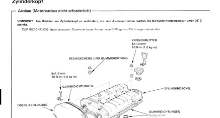 Honda CRX ED9 (D16Z5): Ventildeckel/Zylinderdeckel Honda Werkstatthandbuch